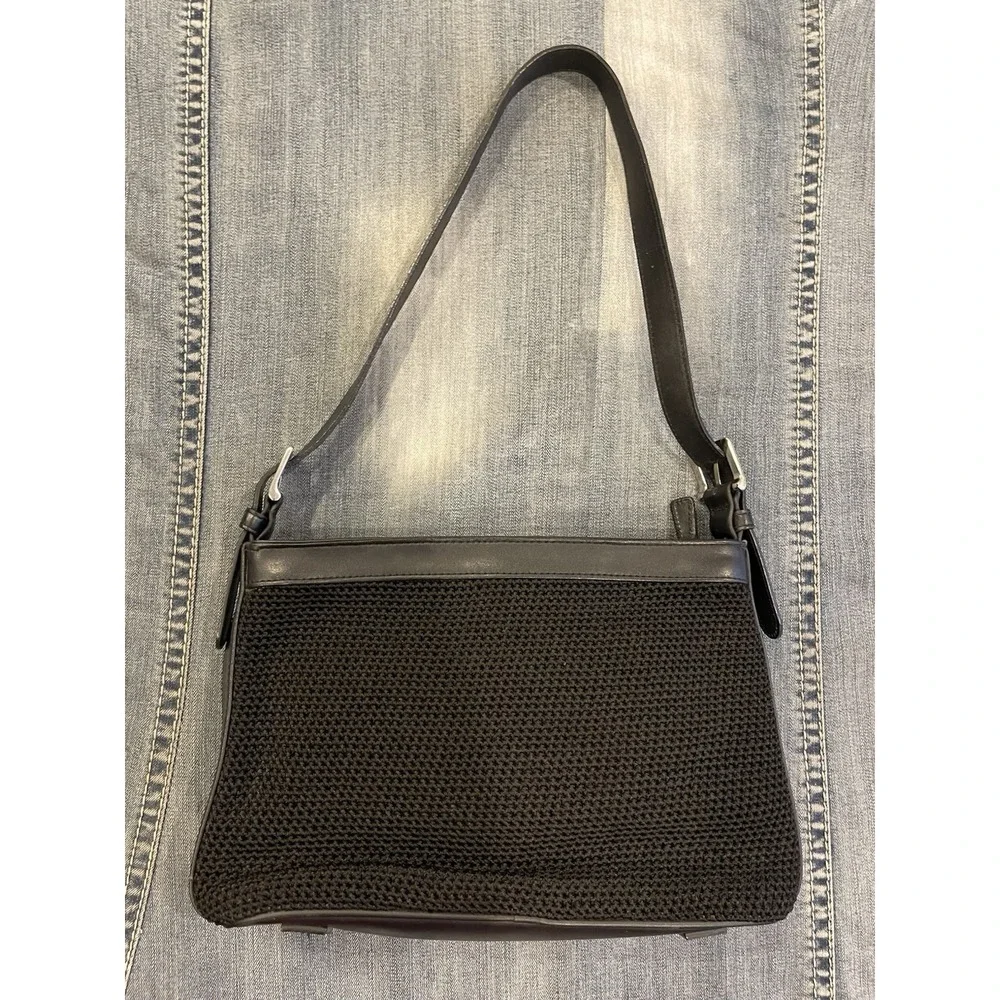 The Sak Elliott Lucca‎ Shoulder Hobo Bag Black Crochet  Leather Strap